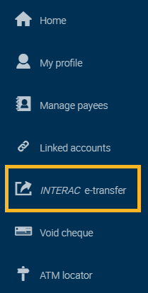 Click “<span style='font-style:italic'>INTERAC e-Transfer”